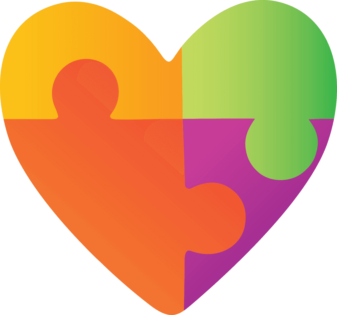 Colorful Heart Puzzle Pieces on Transparent Background