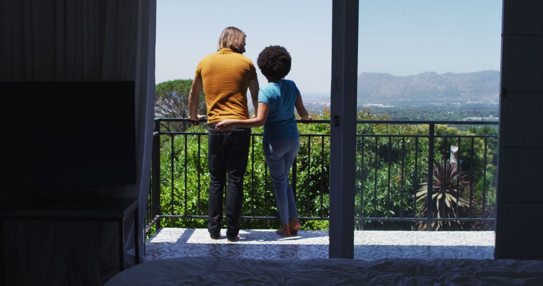 Romantic Couple Enjoying Scenic Balcony View in Summer - Free Images, Stock Photos and Pictures on Pikwizard.com