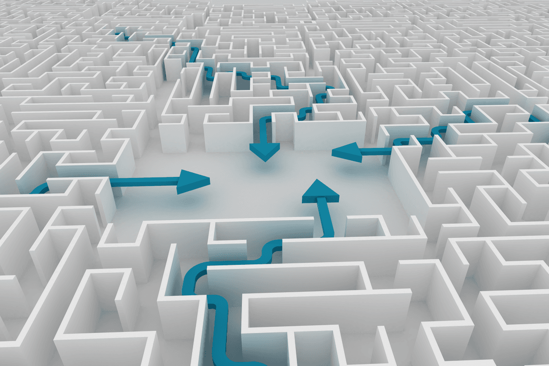 Transparent Maze with Blue Arrows Indicating Direction