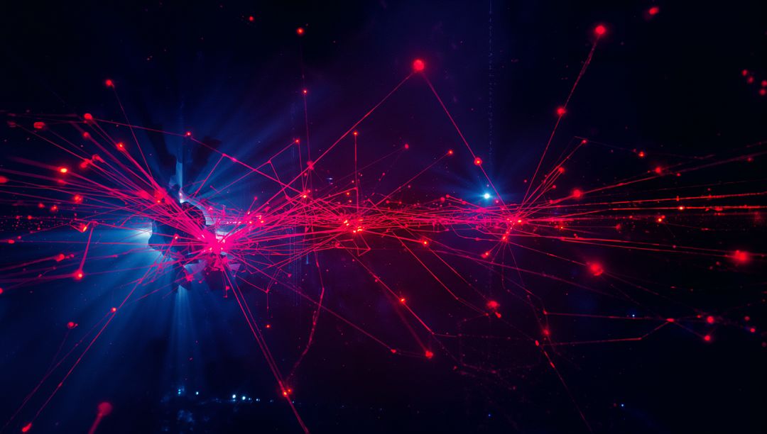 Futuristic Red Network Cluster in Dark Digital Space
