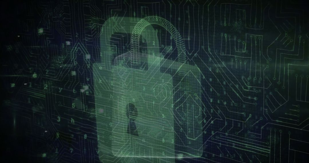 Cybersecurity Concept with Glowing Padlock and Circuit Board