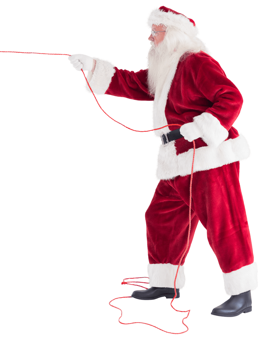 Santa Pulling Red Rope Transparent Background Christmas Fun