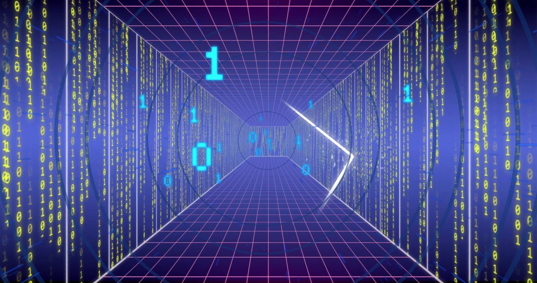 Abstract Tunnel of Binary Code with Virtual Grid - Free Images, Stock Photos and Pictures on Pikwizard.com