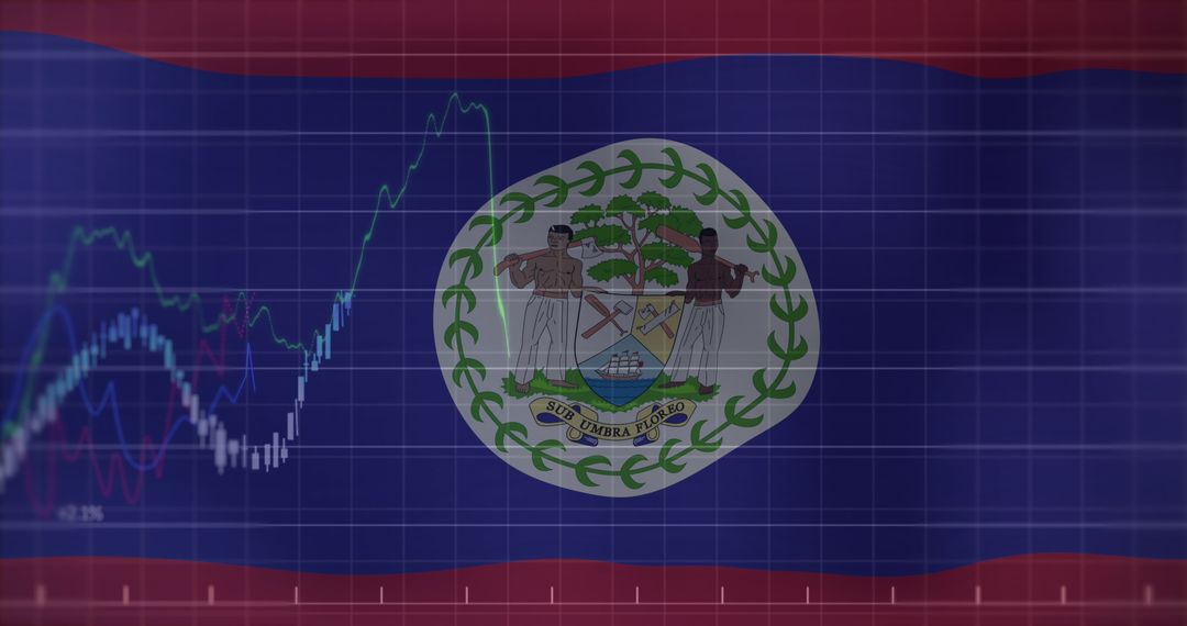 Financial Data Analytics Overlaid on Belize Flag Reflecting Economic Growth