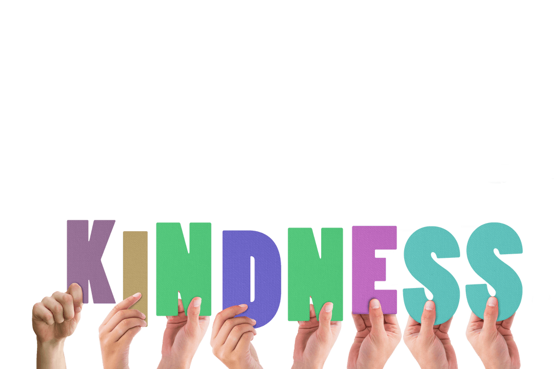 Hands Holding Transparent Colorful Letters Spelling Kindness