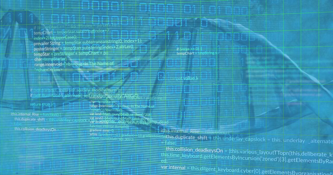 Binary Code Overlay on DNA Helix Symbolizing Biotech Advancements