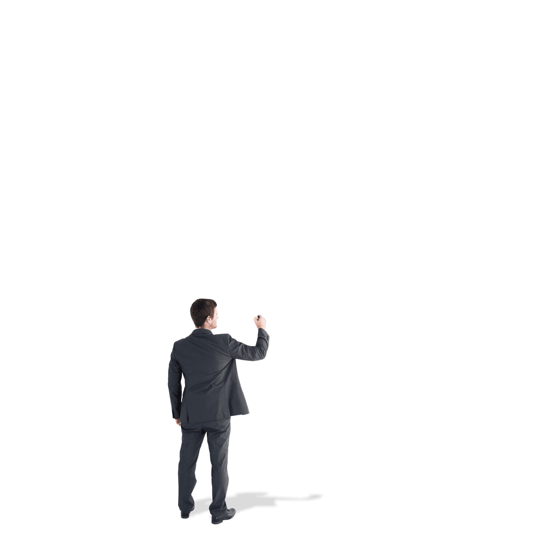 Caucasian Businessman Engaging with Virtual Screen on Transparent Background