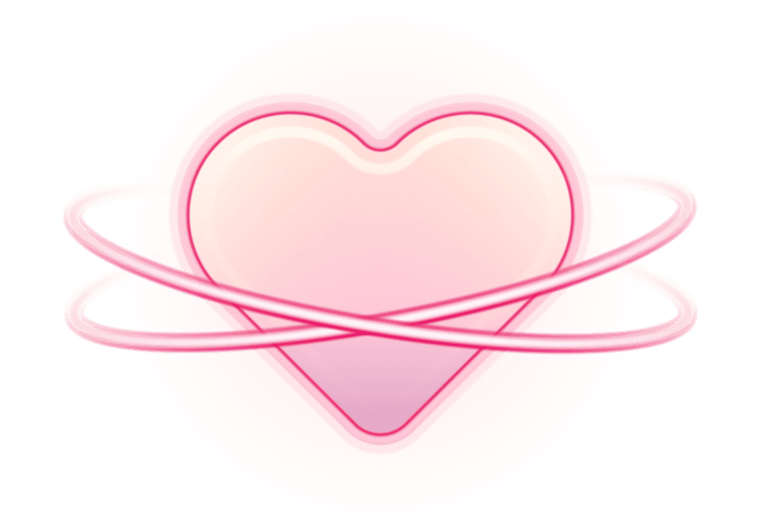 Pastel Heart Planet with Neon Rings on Transparent Background
