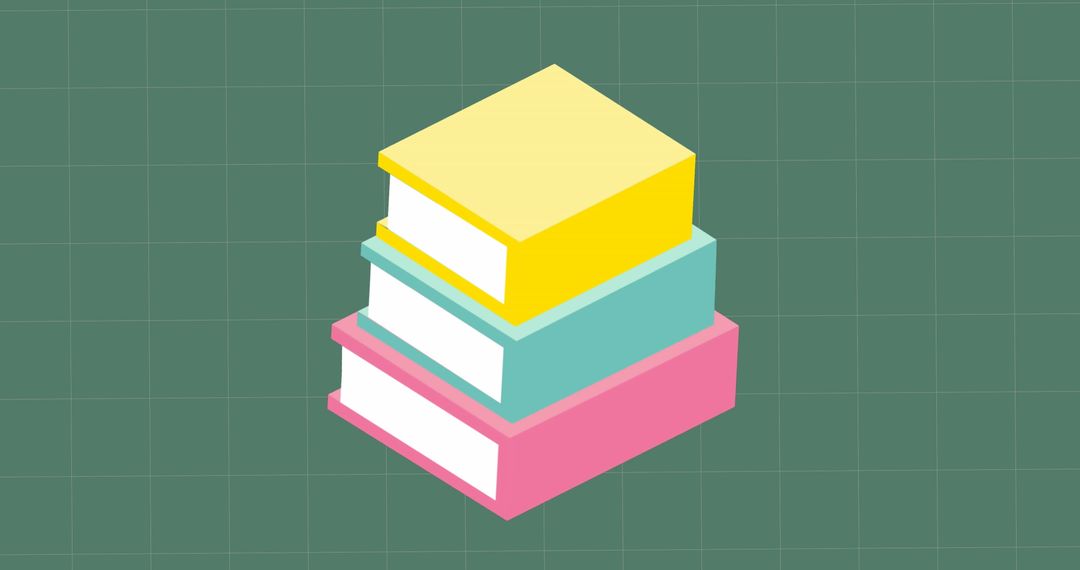 Stacked Books Icon on Grid Background with Copy Space