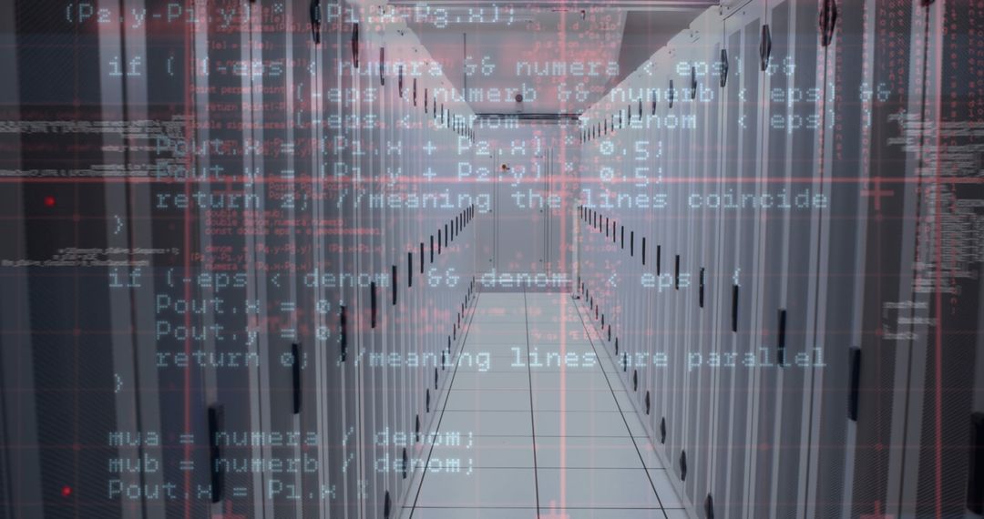 Futuristic Digital Data Overlaid on Server Room