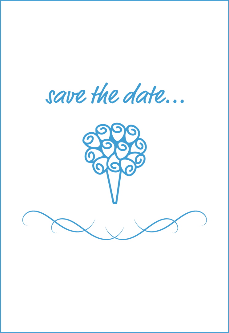 Save the Date Blue Card with Decorative Floral Illustration on Transparent Background