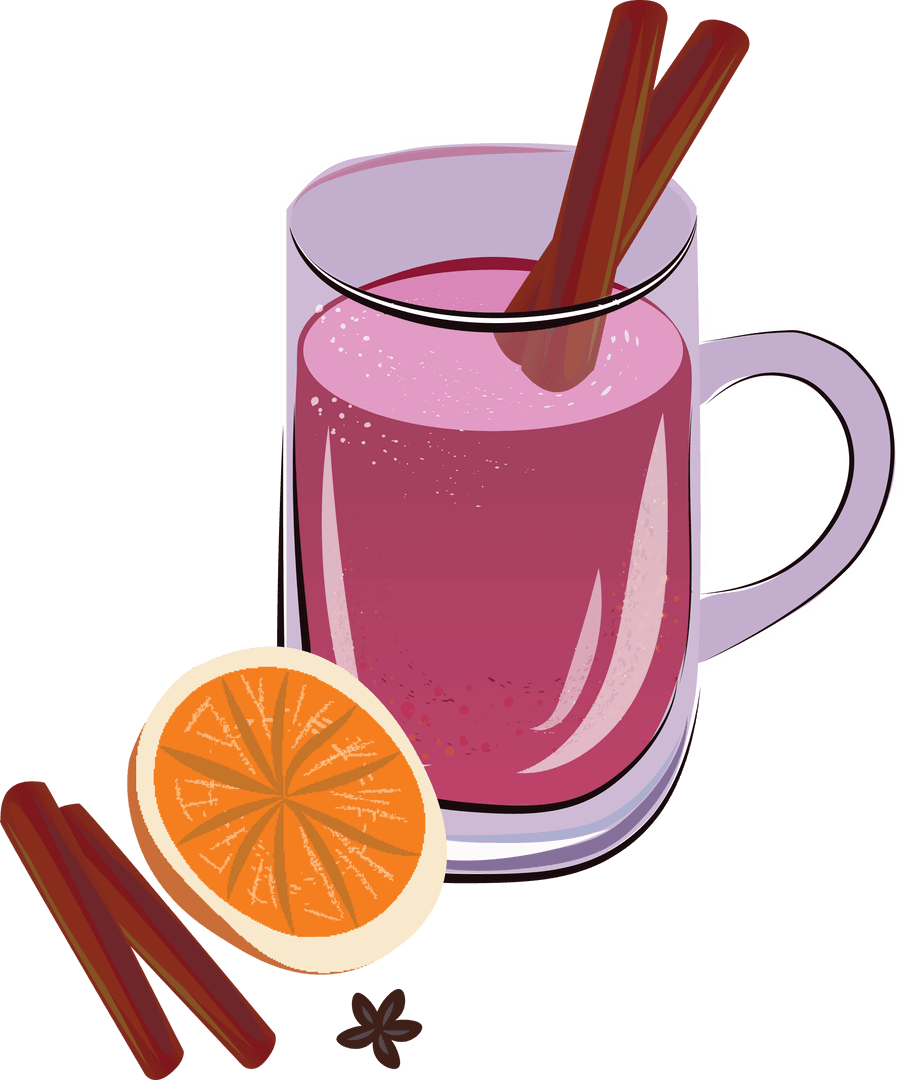 Transparent Glass of Mulled Wine with Cinnamon and Orange