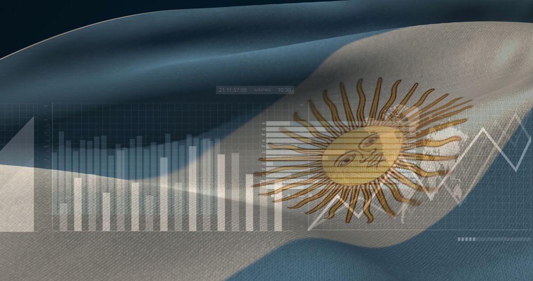 Argentine Flag with Financial Data Overlay Visualization