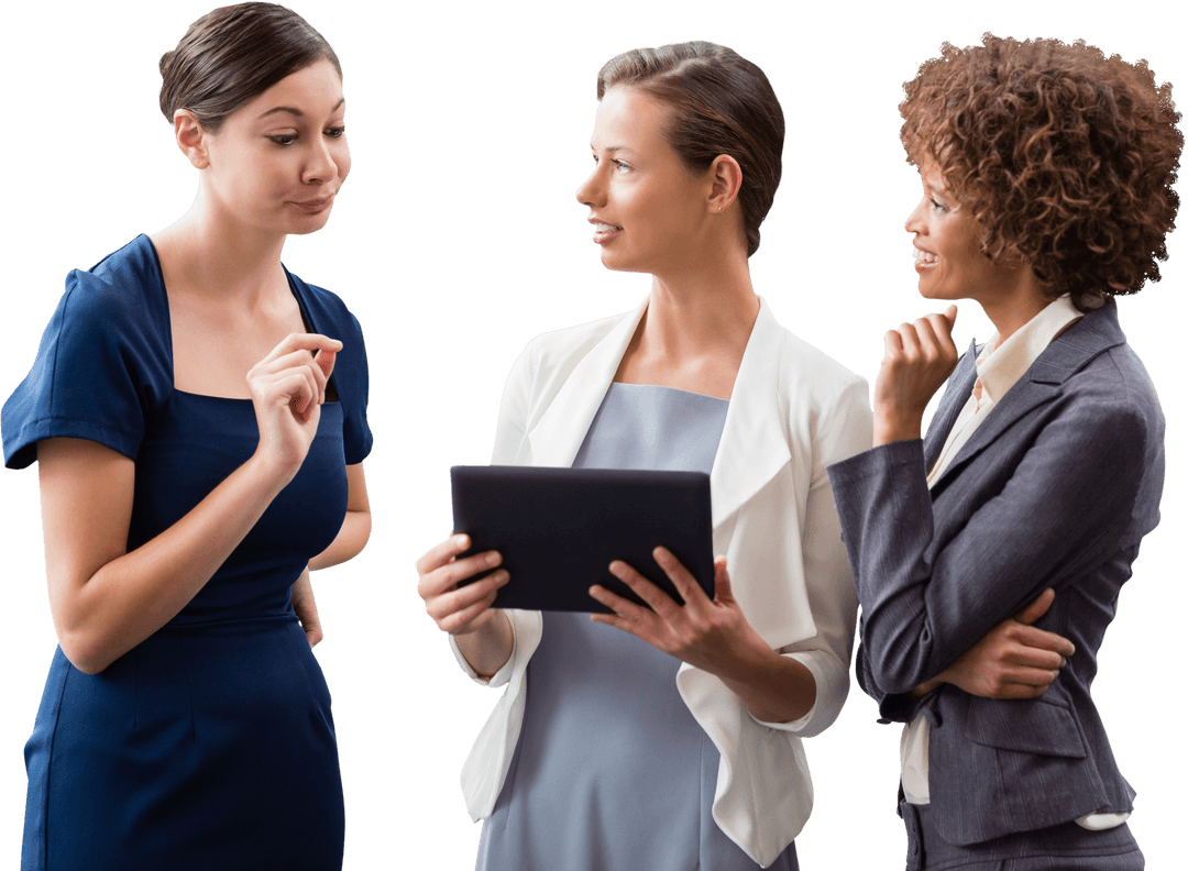 Transparent Businesswomen Collaborating with Tablet Technology