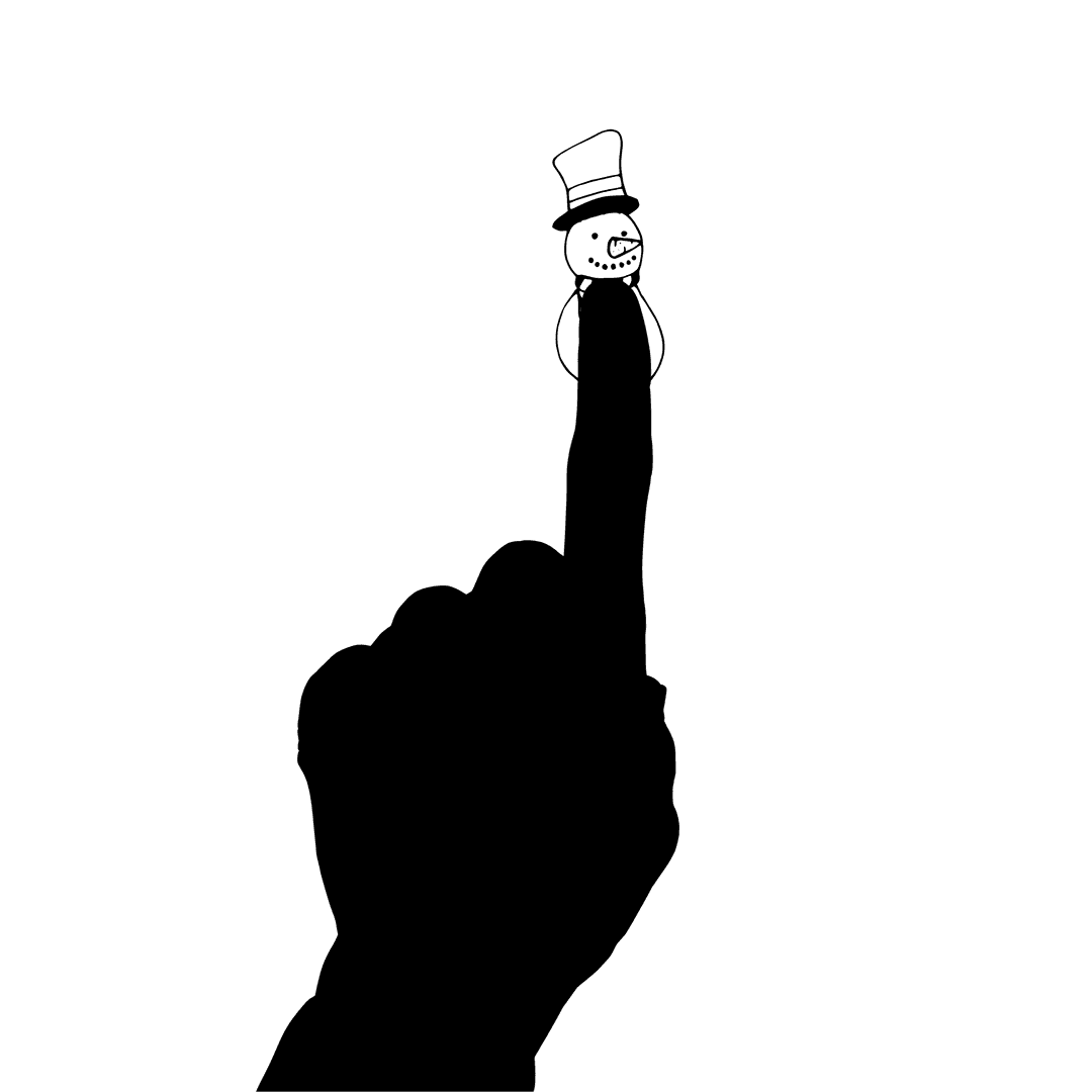 Finger Touching Snowman Silhouette on Transparent Canvas