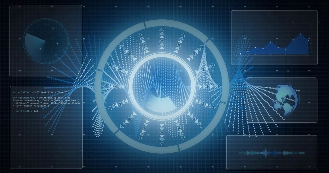 Futuristic Digital Data Visualization with Glowing Interface Elements