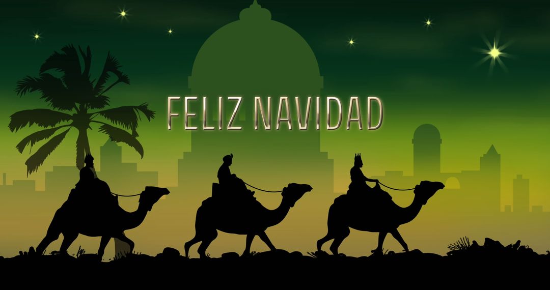 Feliz Navidad Wishes with Three Wise Men Silhouette
