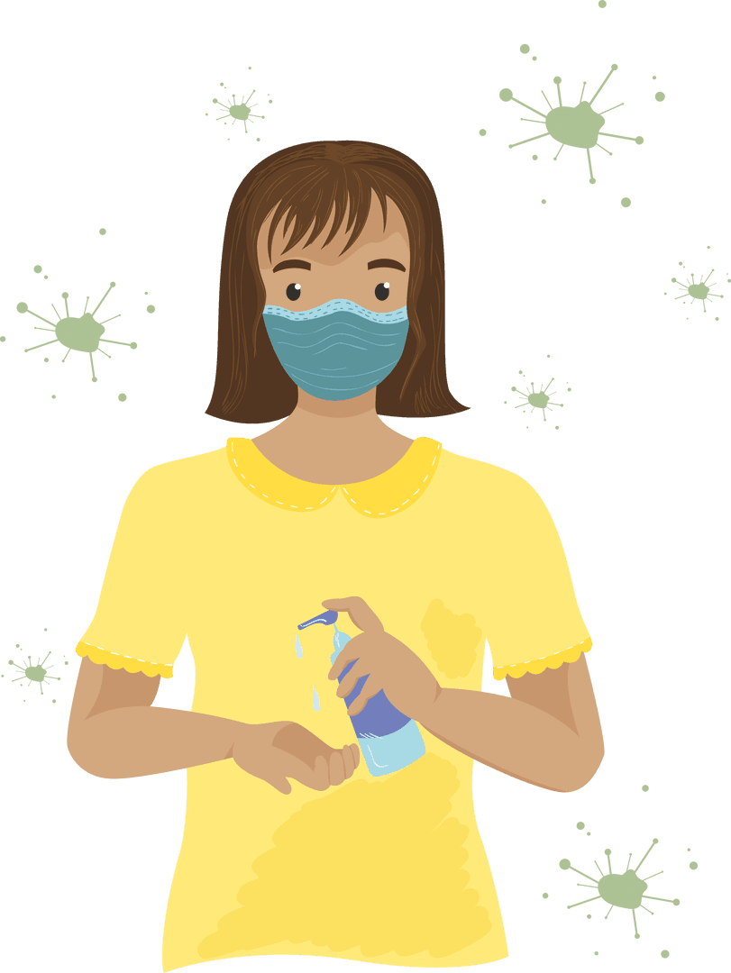 Girl Wearing Face Mask Applying Hand Sanitizer Transparent Illustration