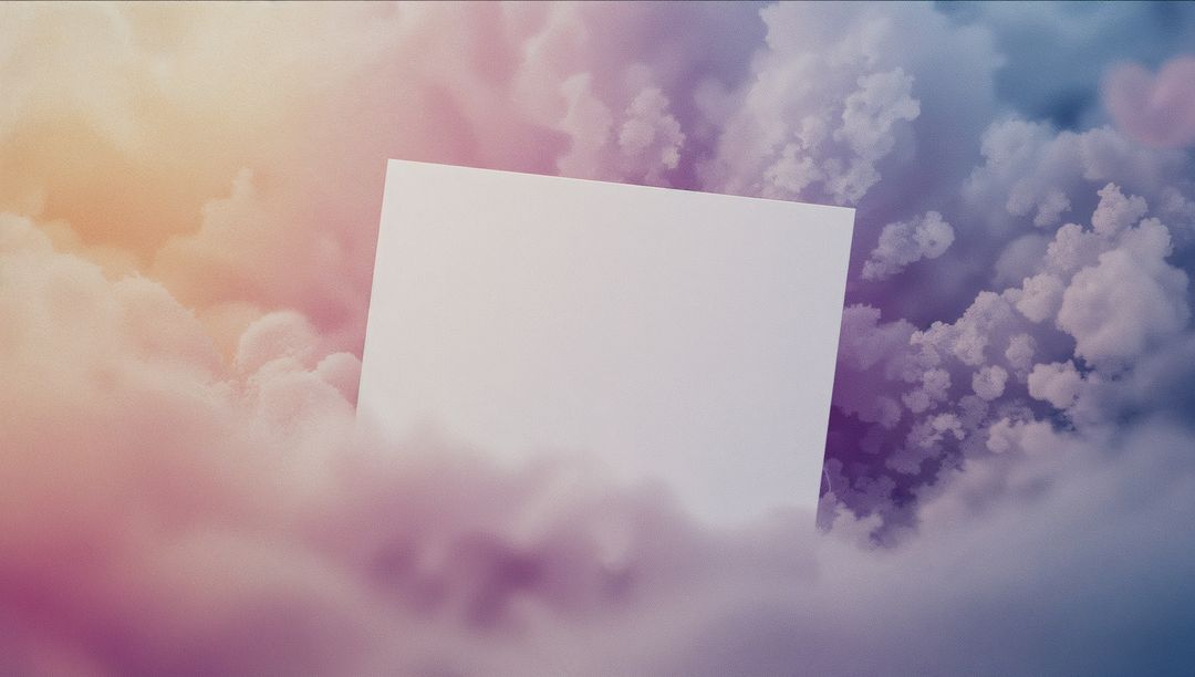 Dreamy Pastel Cloudscape with Blank Square Card Floating