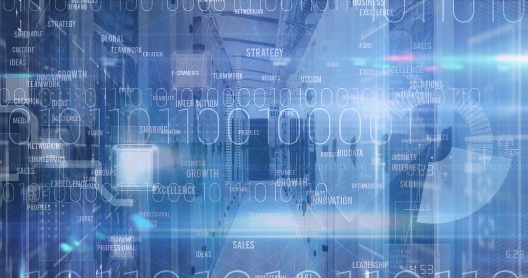 Futuristic Cyber Cityscape with Binary Code Overlay