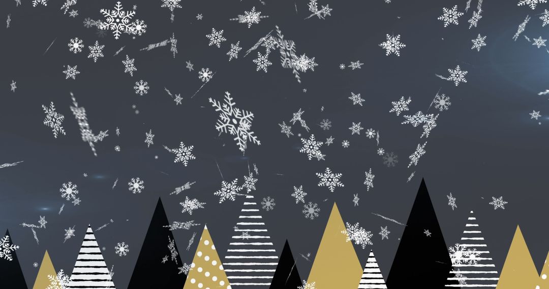 Snowfall Over Decorative Christmas Trees and Patterns