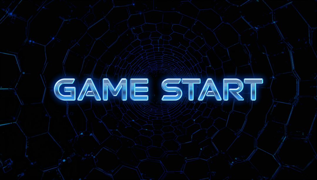 Neon Game Start Text on Futuristic Digital Interface
