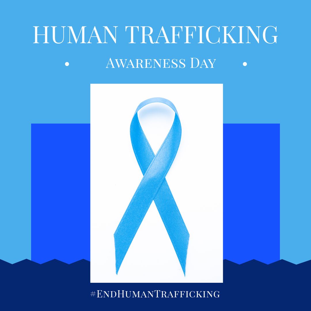 Human Trafficking Awareness Day Concept with Blue Ribbon