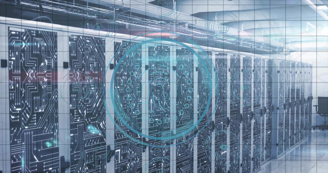 High-Tech Data Center with Glowing Circuit Pattern Design