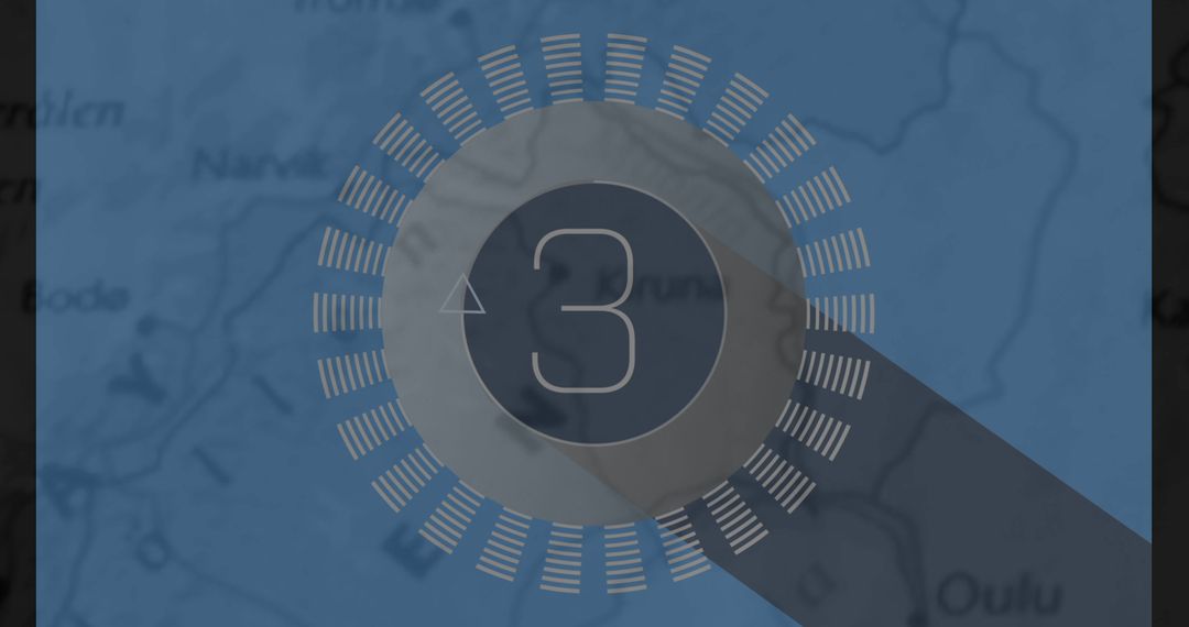 Digital Circular Scanner with Number Three on Map Overlay