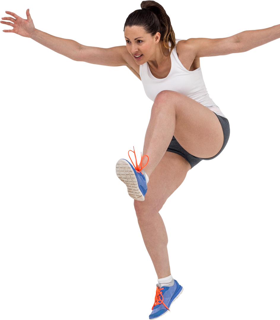 Athletic Woman Exercising Mid-Air Dynamic Pose Transparent Background - Download Free Stock Images Pikwizard.com