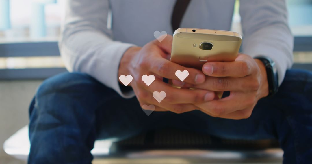Man Engaging Social Media on Smartphone with Heart Reactions