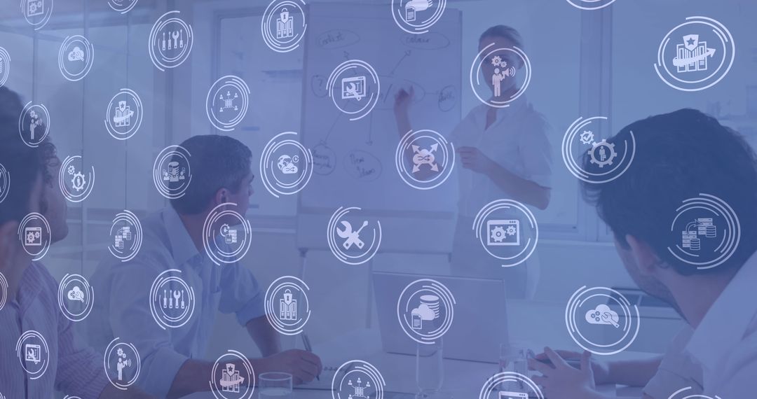 Business Team Engaging with Digital Network Icon Interface