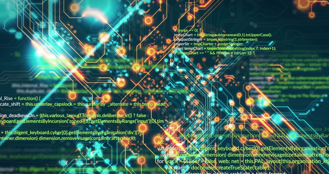 Futuristic digital data processing display in motion