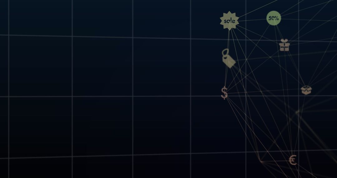 Digital Network with Icons for Sale and Finance Connectivity