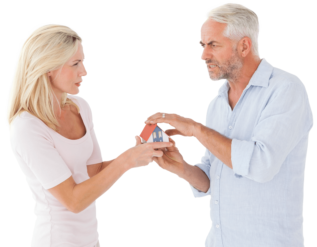 Caucasian Couple Conflicted Over Small House Model Transparent