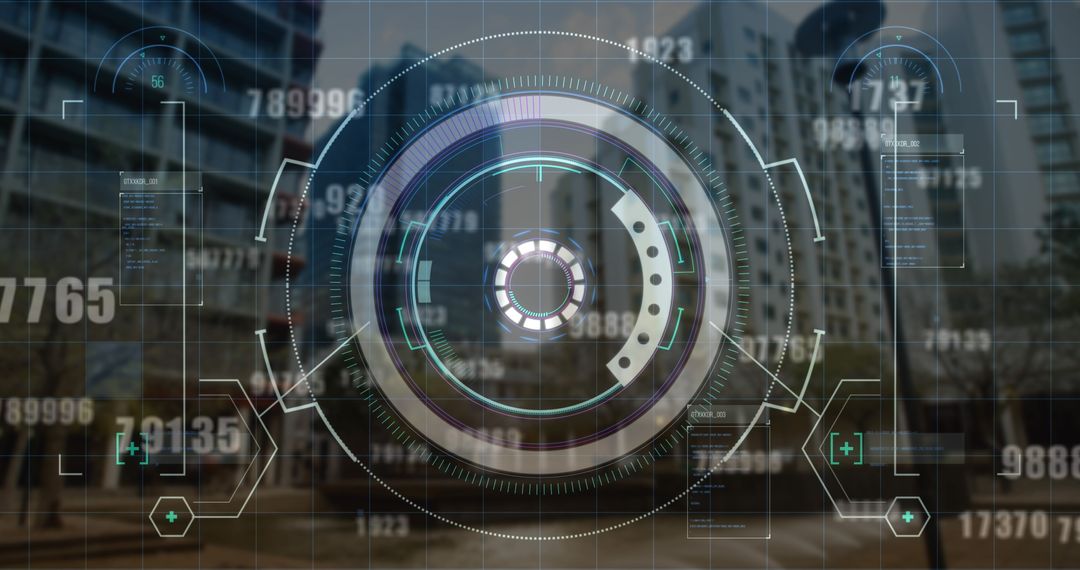 Futuristic Tech Concept with Digital Interface Against Urban Skyline