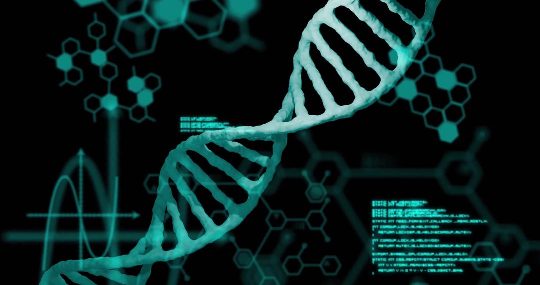 DNA Strand with Digital Data Background