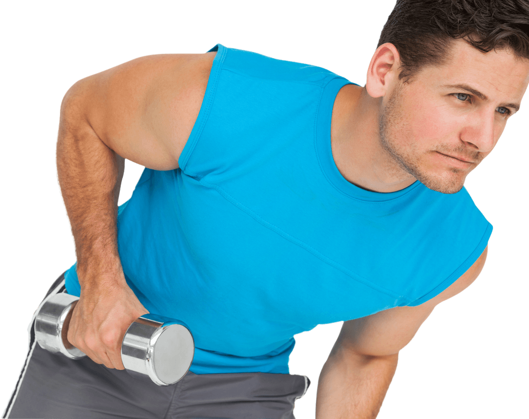 Man in Blue Tank Top Doing Dumbbell Workout Transparent Background