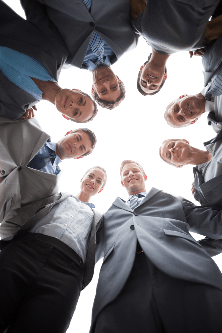 Transparent View of Smiling Business Team in Circle Formation