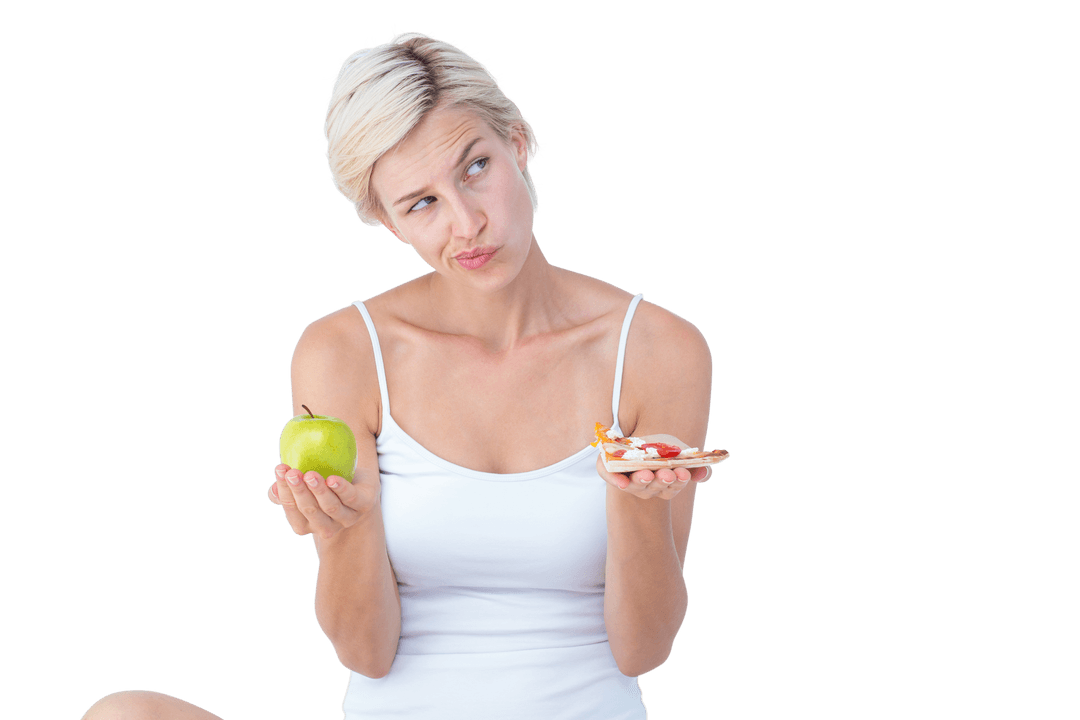 Transparent Choice between Healthy Apple and Tasty Pizza