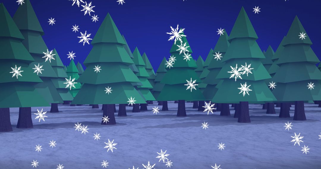 Falling Snowflakes Over Evergreen Forest Winter Scene