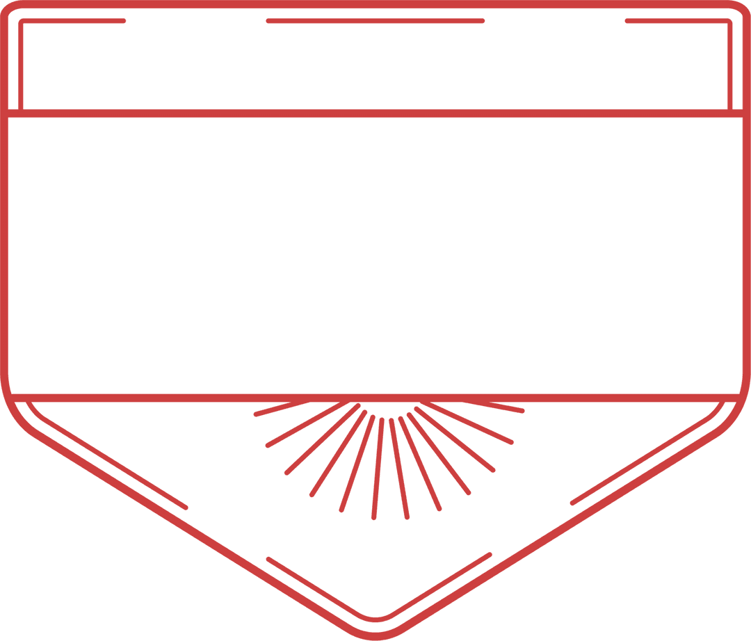 Red Linear Badge with Sunburst on Transparent Background