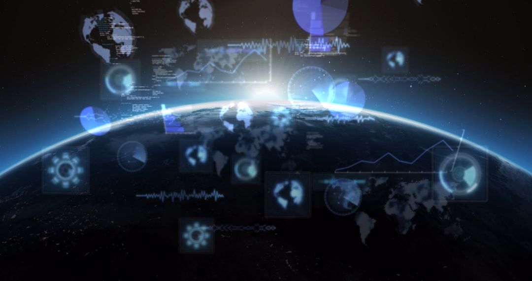 Futuristic Digital Data Interface Above Earth Horizon