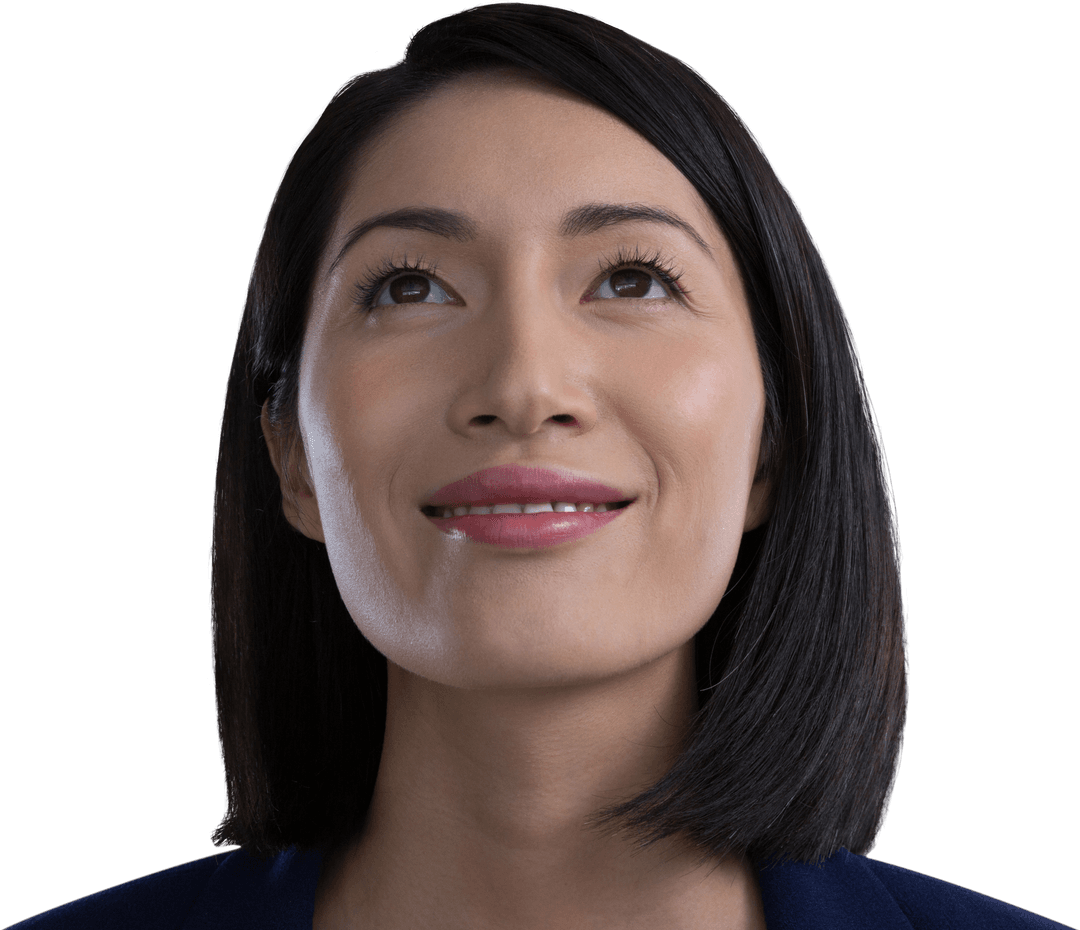Transparent Confident Businesswoman Smiling Upwards