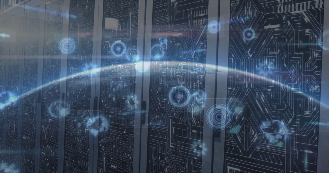 Futuristic Server Room with Holographic Network Integration