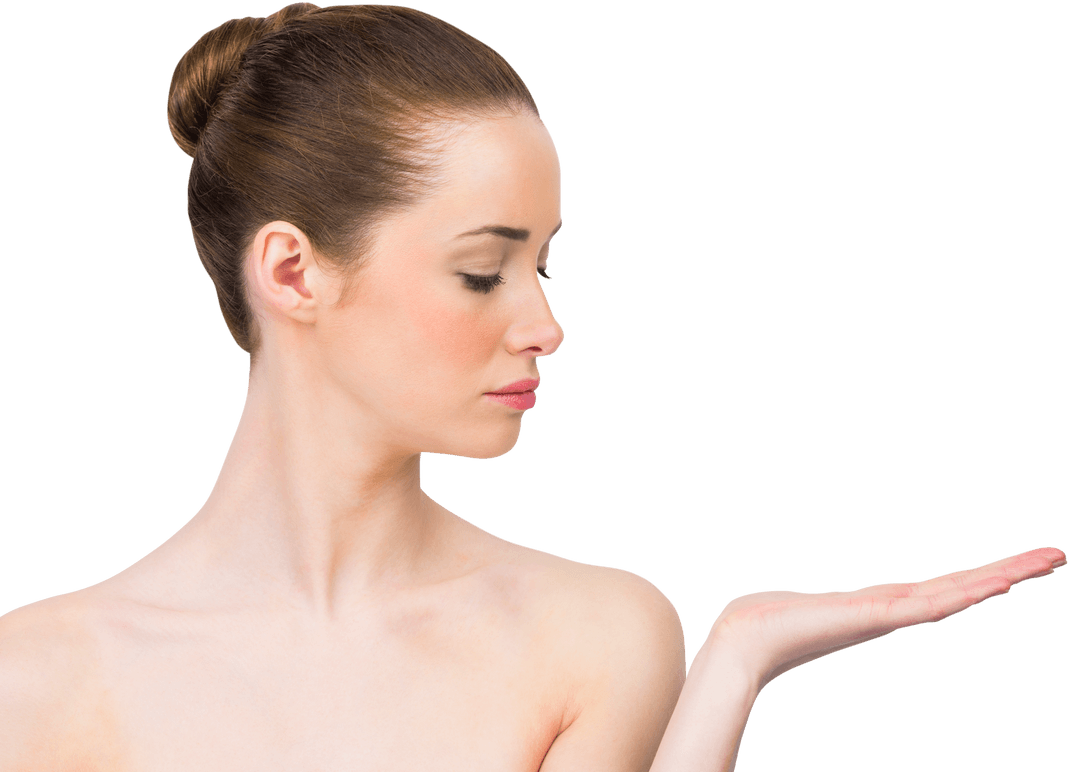 Woman Presenting with Open Hand on Transparent Background