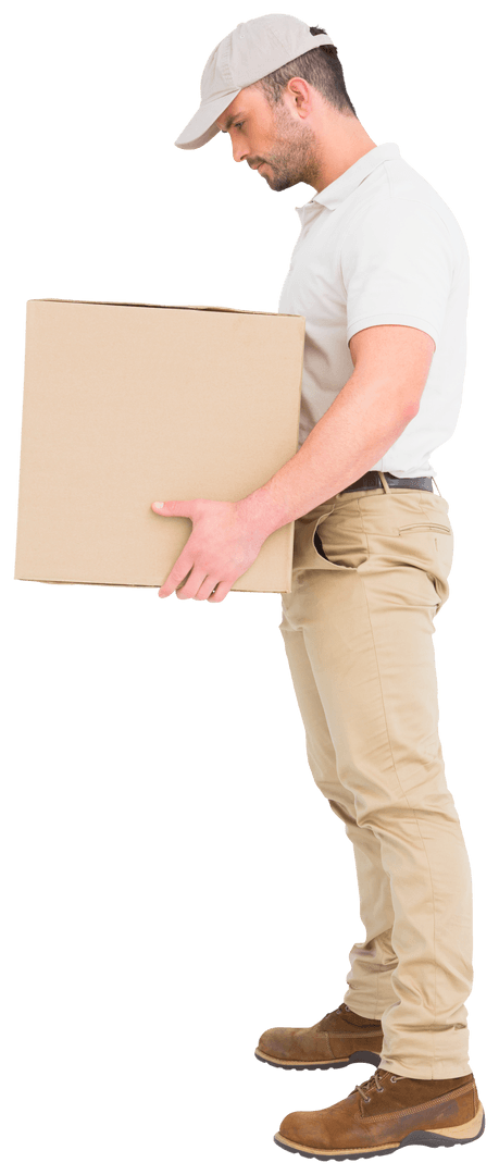 Transparent Side View Delivery Man Carrying Box