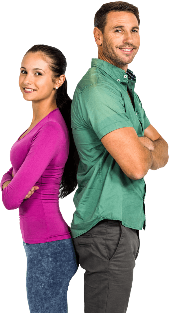 Smiling Couple Standing Back to Back Transparent Background
