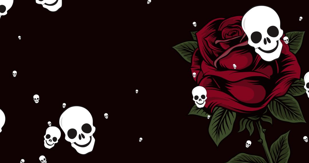 Skulls and Red Rose Illustration on Black Background - Free Images, Stock Photos and Pictures on Pikwizard.com