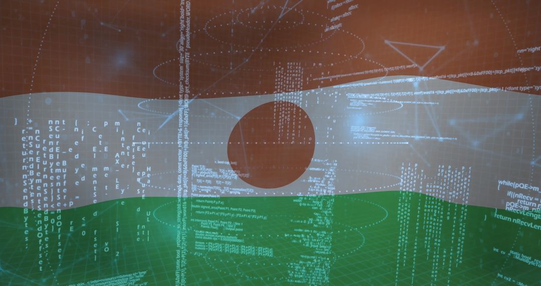 Niger Flag in Cyberspace with Digital Code Overlays